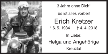 Traueranzeige von Erich Kretzer von Siegener Zeitung