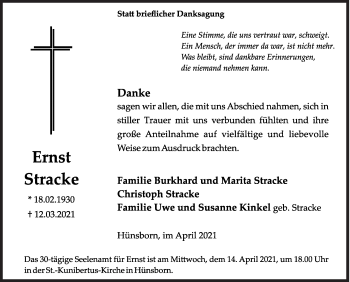 Traueranzeige von Ernst Stracke von Siegener Zeitung