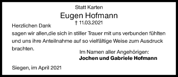 Traueranzeige von Eugen Hofmann von Siegener Zeitung