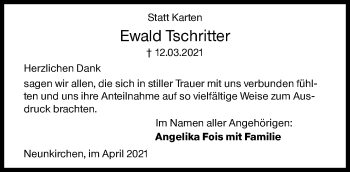 Traueranzeige von Ewald Tschritter von Siegener Zeitung