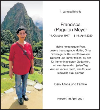 Traueranzeige von Francisca Meyer von Siegener Zeitung