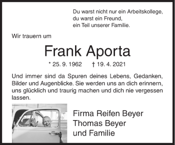 Traueranzeige von Frank Aporta von Siegener Zeitung