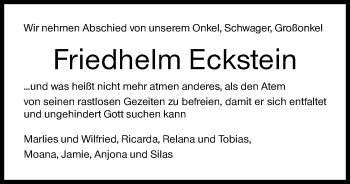 Traueranzeige von Friedhelm Eckstein von Siegener Zeitung