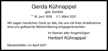 Traueranzeige von Gerda Kühnappel von Siegener Zeitung