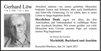 Traueranzeige von Gerhard Löw von Siegener Zeitung