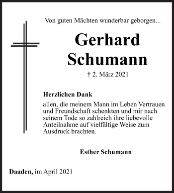 Traueranzeige von Gerhard Schumann von Siegener Zeitung
