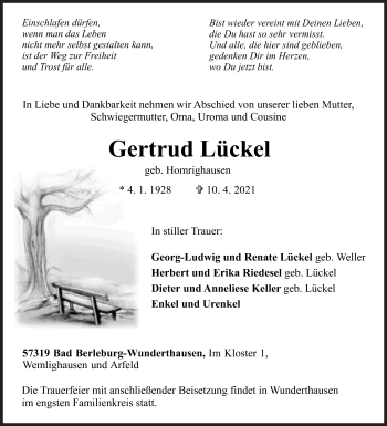 Traueranzeige von Gertrud Lückel von Siegener Zeitung