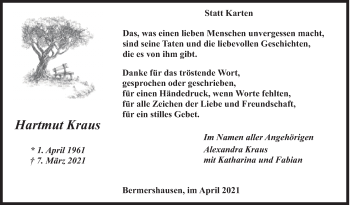 Traueranzeige von Hartmut Kraus von Siegener Zeitung