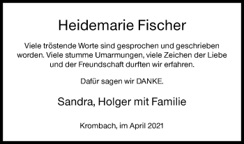 Traueranzeige von Heidemarie Fischer von Siegener Zeitung