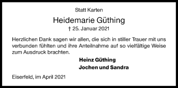 Traueranzeige von Heidemarie Güthing von Siegener Zeitung