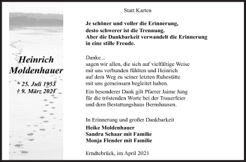 Traueranzeige von Heinrich Moldenhauer von Siegener Zeitung