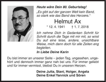 Traueranzeige von Helmut Ax von Siegener Zeitung