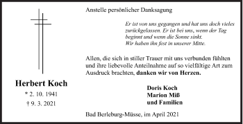 Traueranzeige von Herbert Koch von Siegener Zeitung