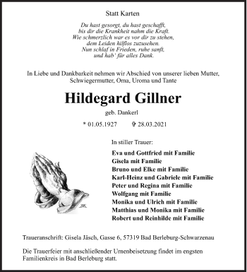 Traueranzeige von Hildegard Gillner von Siegener Zeitung