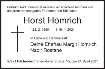 Traueranzeige von Horst Homrich von Siegener Zeitung
