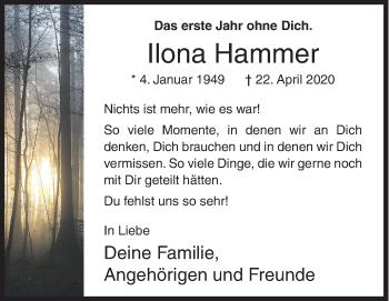 Traueranzeige von Ilona Hammer von Siegener Zeitung