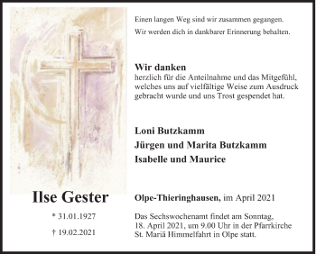 Traueranzeige von Ilse Gester von Siegener Zeitung