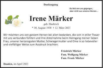 Traueranzeige von Irene Märker von Siegener Zeitung