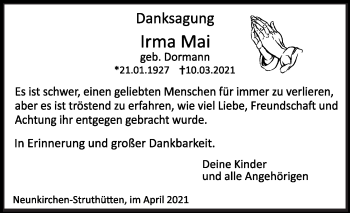 Traueranzeige von Irma Mai von Siegener Zeitung