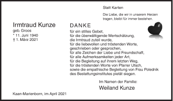 Traueranzeige von Irmtraud Kunze von Siegener Zeitung