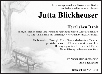 Traueranzeige von Jutta Blickheuser von Siegener Zeitung
