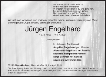 Traueranzeige von Jürgen Engelhard von Siegener Zeitung