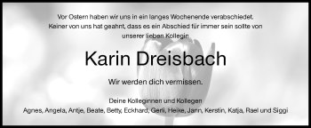 Traueranzeige von Karin Dreisbach von Siegener Zeitung