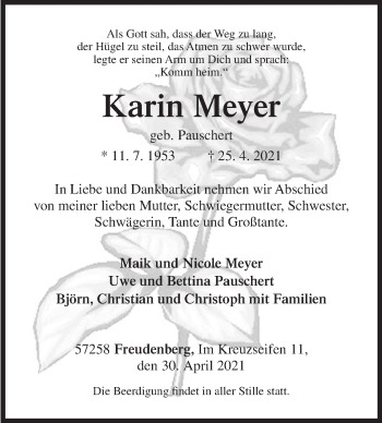 Traueranzeige von Karin Meyer von Siegener Zeitung