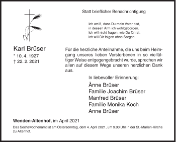 Traueranzeige von Karl Brüser von Siegener Zeitung