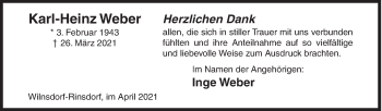 Traueranzeige von Karl-Heinz Weber von Siegener Zeitung