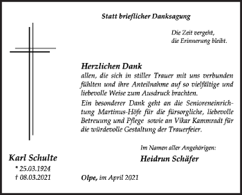 Traueranzeige von Karl Schulte von Siegener Zeitung
