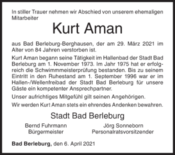 Traueranzeige von Kurt Aman von Siegener Zeitung