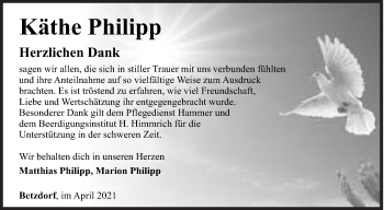 Traueranzeige von Käthe Philipp von Siegener Zeitung