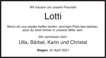 Traueranzeige von Lotti  von Siegener Zeitung