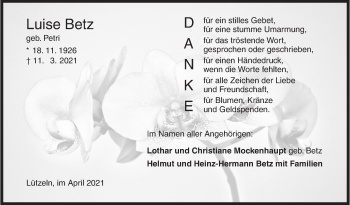 Traueranzeige von Luise Betz von Siegener Zeitung