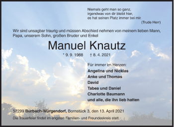 Traueranzeige von Manuel Knautz von Siegener Zeitung
