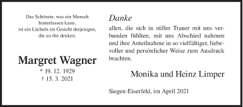 Traueranzeige von Margret Wagner von Siegener Zeitung