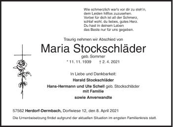 Traueranzeige von Maria Stockschläder von Siegener Zeitung