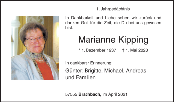 Traueranzeige von Marianne Kipping von Siegener Zeitung