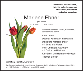 Traueranzeige von Marlene Ebner von Siegener Zeitung