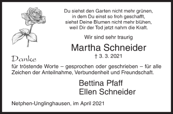 Traueranzeige von Martha Schneider von Siegener Zeitung