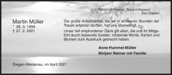 Traueranzeige von Martin Müller von Siegener Zeitung