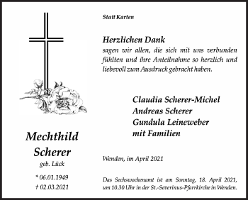 Traueranzeige von Mechthild Scherer von Siegener Zeitung