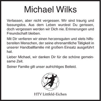 Traueranzeige von Michael Wilks von Siegener Zeitung