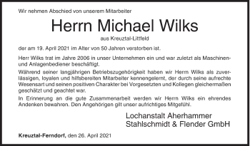 Traueranzeige von Michael Wilks von Siegener Zeitung