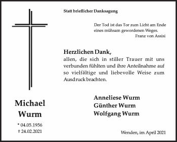 Traueranzeige von Michael Wurm von Siegener Zeitung