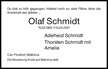 Traueranzeige von Olaf Schmidt von Siegener Zeitung