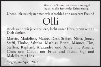 Traueranzeige von Olli  von Siegener Zeitung