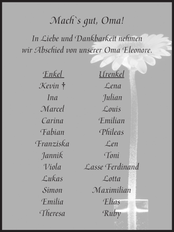 Traueranzeige von Oma Eleonore  von Siegener Zeitung
