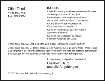 Traueranzeige von Otto Daub von Siegener Zeitung